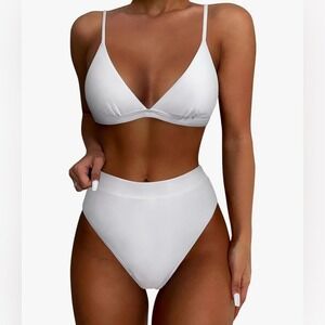 NEW Suuksess Size L White Triangle‎ Top High Waist Bikini Swimsuit